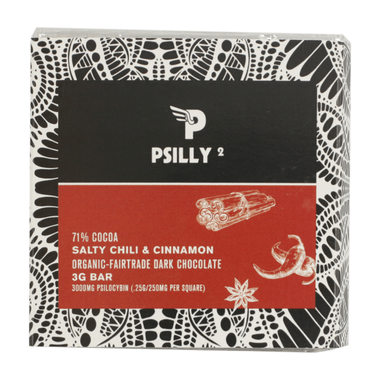 Psilly – Dark Chocolate Bar – Salty Chili & Cinnamon | BC Weed Edible Canada Psilly – Dark Chocolate Bar – Salty Chili & Cinnamon | BC Weed Edible Canada